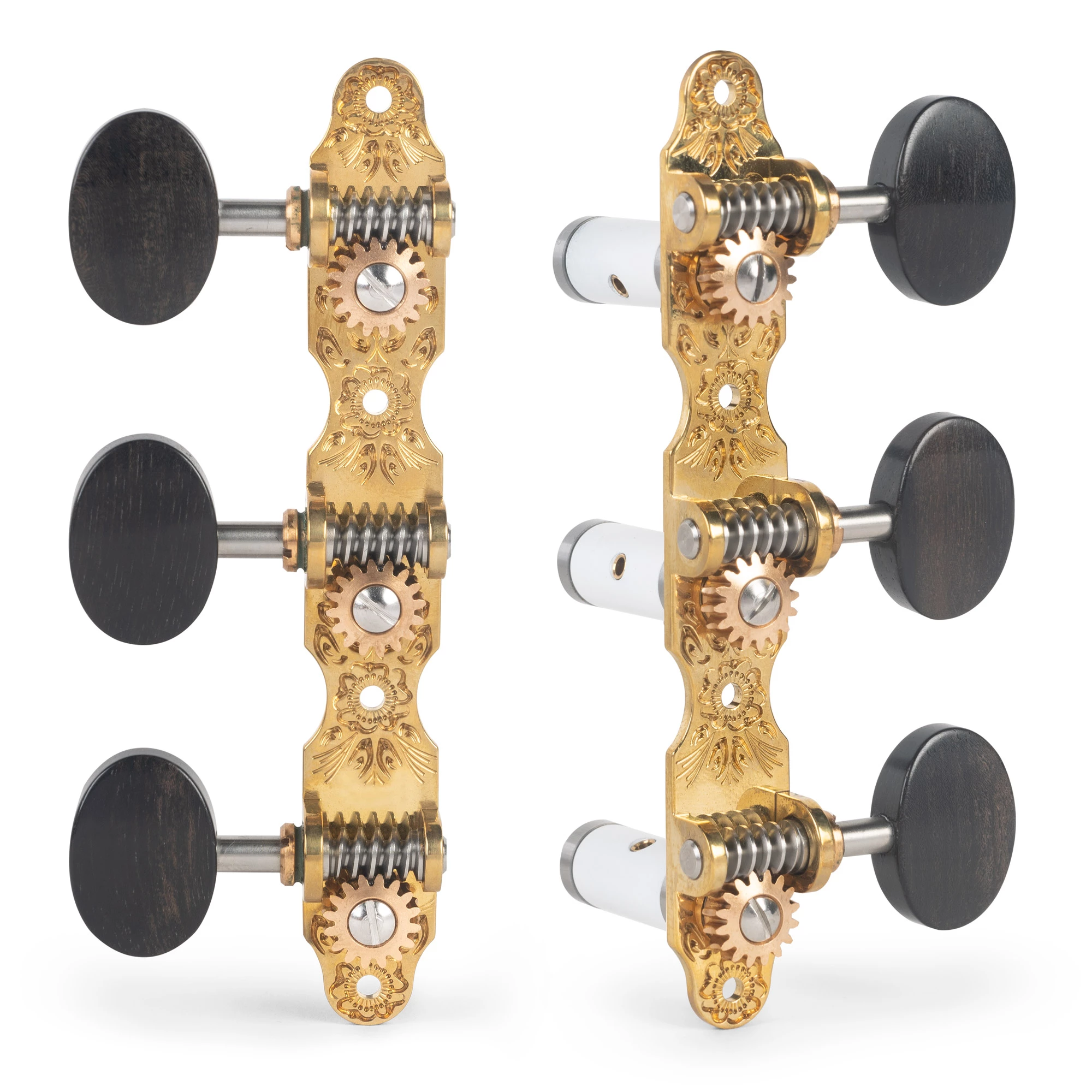 Sloane Classical Guitar Tuners With Ebony Knobs And Flower Baseplates - StewMac 6 Sloane Classical Guitar Tuners With Ebony Knobs And Flower Baseplates - StewMac - Image 4