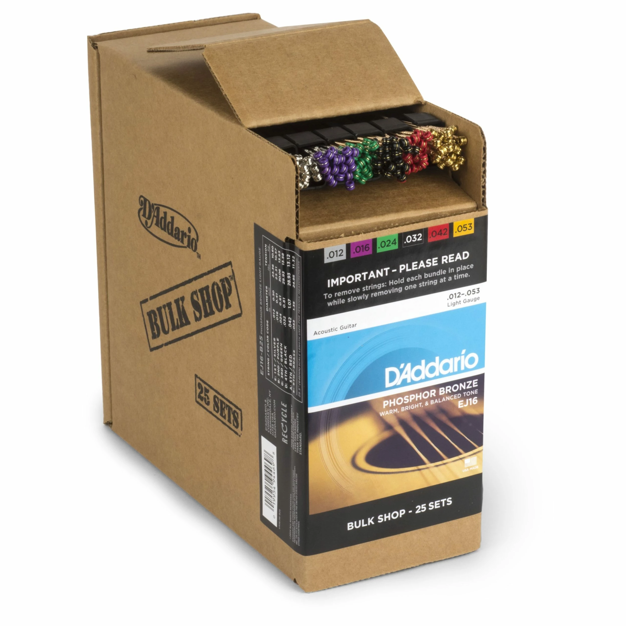 D'Addario Phosphor Bronze Wound Acoustic Guitar Strings, 25-pack - StewMac 3 D'Addario Phosphor Bronze Wound Acoustic Guitar Strings, 25-pack - StewMac